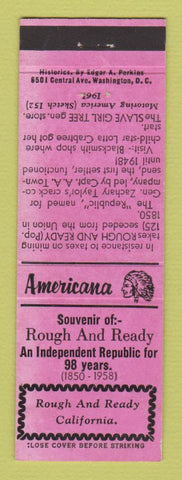 Matchbook Cover - Rough and Ready CA Perkins Americana PINK