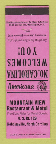 Matchbook Cover - Mountain View Motel Robbinsville NC Perkins Americana PINK