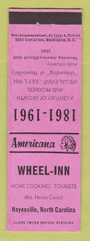 Matchbook Cover - Wheel Inn Hayesville NC 1961 Perkins Americana PINK