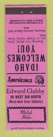 Matchbook Cover - Edward Clabby Match Collector Malad ID Perkins Americana PINK