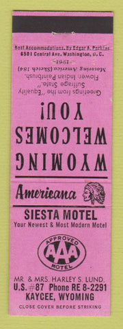 Matchbook Cover - Siesta Motel Kaycee WY Perkins Americana PINK