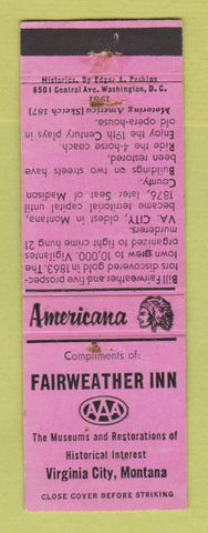 Matchbook Cover - Fairweather Inn Virginia City MT WEAR Perkins Americana PINK