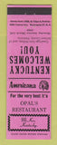 Matchbook Cover - Opal's Restaurant McKee KY Perkins Americana PINK