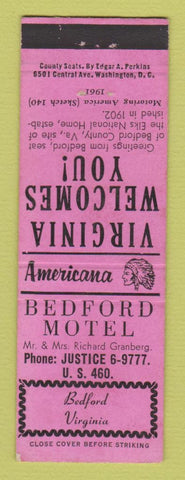 Matchbook Cover - Bedford Motel VA Perkins Americana PINK