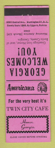 Matchbook Cover - Twin City Cafe Homer GA Perkins Americana PINK