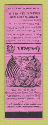 Matchbook Cover - Appomattox Court House VA Civil War Perkins Americana PINK