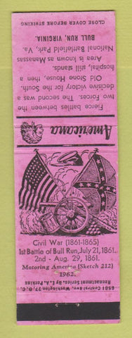 Matchbook Cover - Bull Run VA Civil War WEAR Perkins Americana PINK