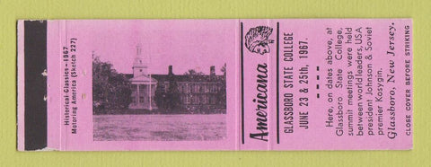 Matchbook Cover - Glassboro State College NJ 1967 Perkins Americana PINK