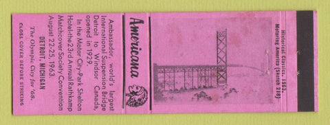 Matchbook Cover - Ambassador Bridge Detroit MI RMS WEAR Perkins Americana PINK
