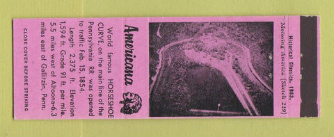 Matchbook Cover - Horshoe Curve Gallitzin PA Perkins Americana PINK