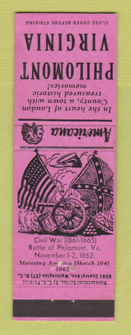 Matchbook Cover - Philomont VA Civil War Perkins Americana PINK
