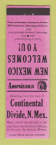 Matchbook Cover - Continental Divide NM Perkins Americana PINK