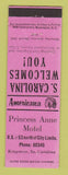 Matchbook Cover - Princess Anne Motel Kingstree SC Perkins Americana PINK