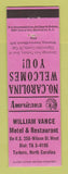 Matchbook Cover - William Vance Motel Tarboro NC Perkins Americana PINK