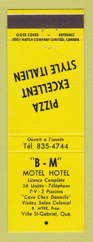 Matchbook Cover - BM Motel Hotel Ville St Gabriel QC pizza YELLOW