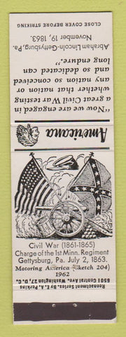 Matchbook Cover - Gettysburg PA Civil War Perkins Americana WHITE