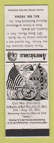 Matchbook Cover - Bull Run VA Civil War Perkins Americana WHITE