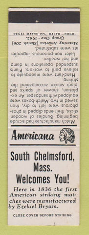 Matchbook Cover - South Chelmsford MA Perkins Americana WHITE