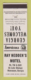 Matchbook Cover - Ray Hedden's Motel Hiawassee GA Perkins Americana WHITE