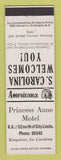 Matchbook Cover - Princess Anne Motel Kingstree SC Perkins Americana WHITE