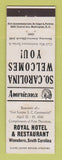 Matchbook Cover - Royal Hotel Winnsboro SC Perkins Americana WHITE