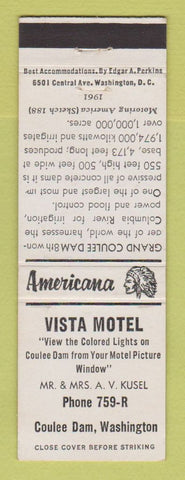 Matchbook Cover - Vista Motel Coulee Dam WA Perkins Americana WHITE