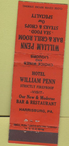 Matchbook Cover - William Penn Bar  and  Grill Harrisburg PA