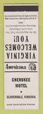 Matchbook Cover - Cherokee Motel Cloverdale VA Perkins Americana WHITE