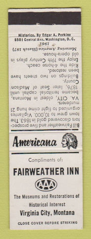 Matchbook Cover - Fairweather Inn Virginia City MT Perkins Americana WHITE