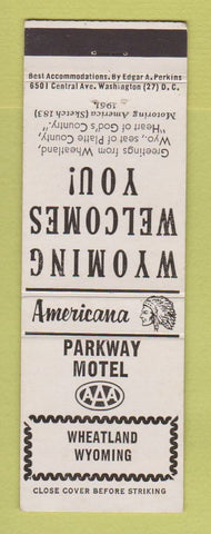 Matchbook Cover - Parkway Motel Wheatland W Y Perkins Americana WHITE