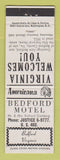 Matchbook Cover - Bedford Motel VA Perkins Americana WHITE