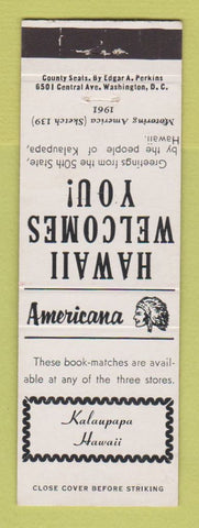 Matchbook Cover - Kalaupapa Hawaii Perkins Americana WHITE