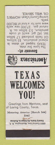 Matchbook Cover - Hopper's Oil Well Loving County TX Perkins Americana WHITE