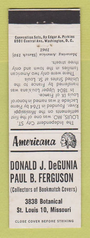 Matchbook Cover - Match Collectors St Louis MO Perkins Americana WHITE