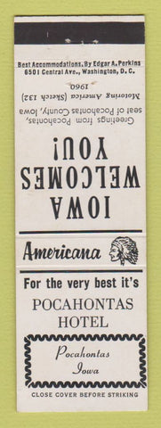 Matchbook Cover - Pocahontas Hotel IA Perkins Americana WHITE