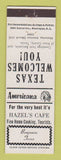 Matchbook Cover - Hazel's Cafe Benjamin TX Perkins Americana WHITE