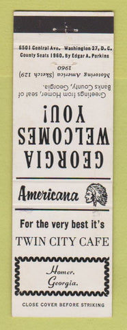 Matchbook Cover - Twin City Cafe Homer GA Perkins Americana WHITE