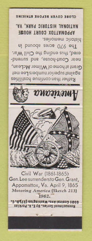 Matchbook Cover - Appomattox Court House VA Civil War Perkins Americana WHITE