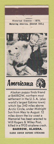 Matchbook Cover - Barrow AK Puppy WEAR Perkins Americana WHITE