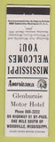 Matchbook Cover - Glenburnie Motor Hotel Woodville MS Perkins Americana WHITE