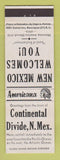Matchbook Cover - Continental Divide NM Perkins Americana WHITE