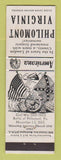 Matchbook Cover - Philomont VA Civil War Perkins Americana WHITE