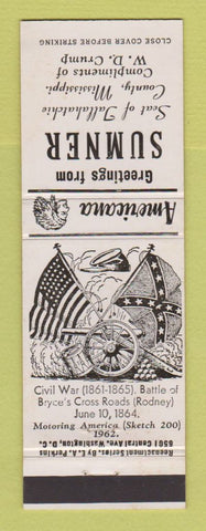 Matchbook Cover - Sumner MS Civil War Perkins Americana WHITE