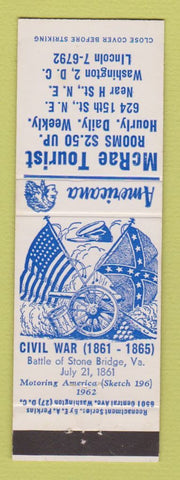 Matchbook Cover - McRae Motel Washington DC Civil War Perkins Americana WHITE
