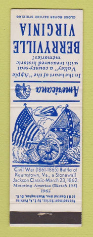 Matchbook Cover - Berryville VA Civil War Perkins Americana WHITE