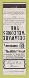 Matchbook Cover - Willin Motel Rehoboth Beach DE WEAR Perkins Americana WHITE