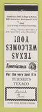 Matchbook Cover - Turner's Texaco oil gas Lipscomb TX Perkins Americana WHITE
