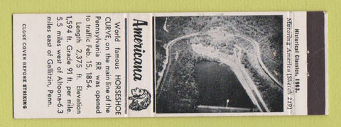 Matchbook Cover - Horshoe Curve Gallitzin PA Perkins Americana WHITE