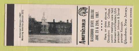 Matchbook Cover - Glassboro State College NJ 1967 Perkins Americana WHITE