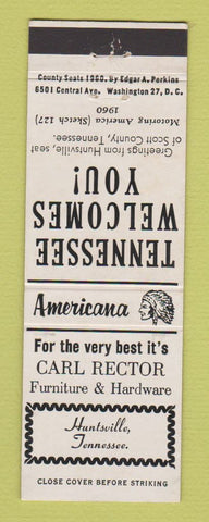 Matchbook Cover - Carl Rector Furniture Huntsville TN Perkins Americana WHITE
